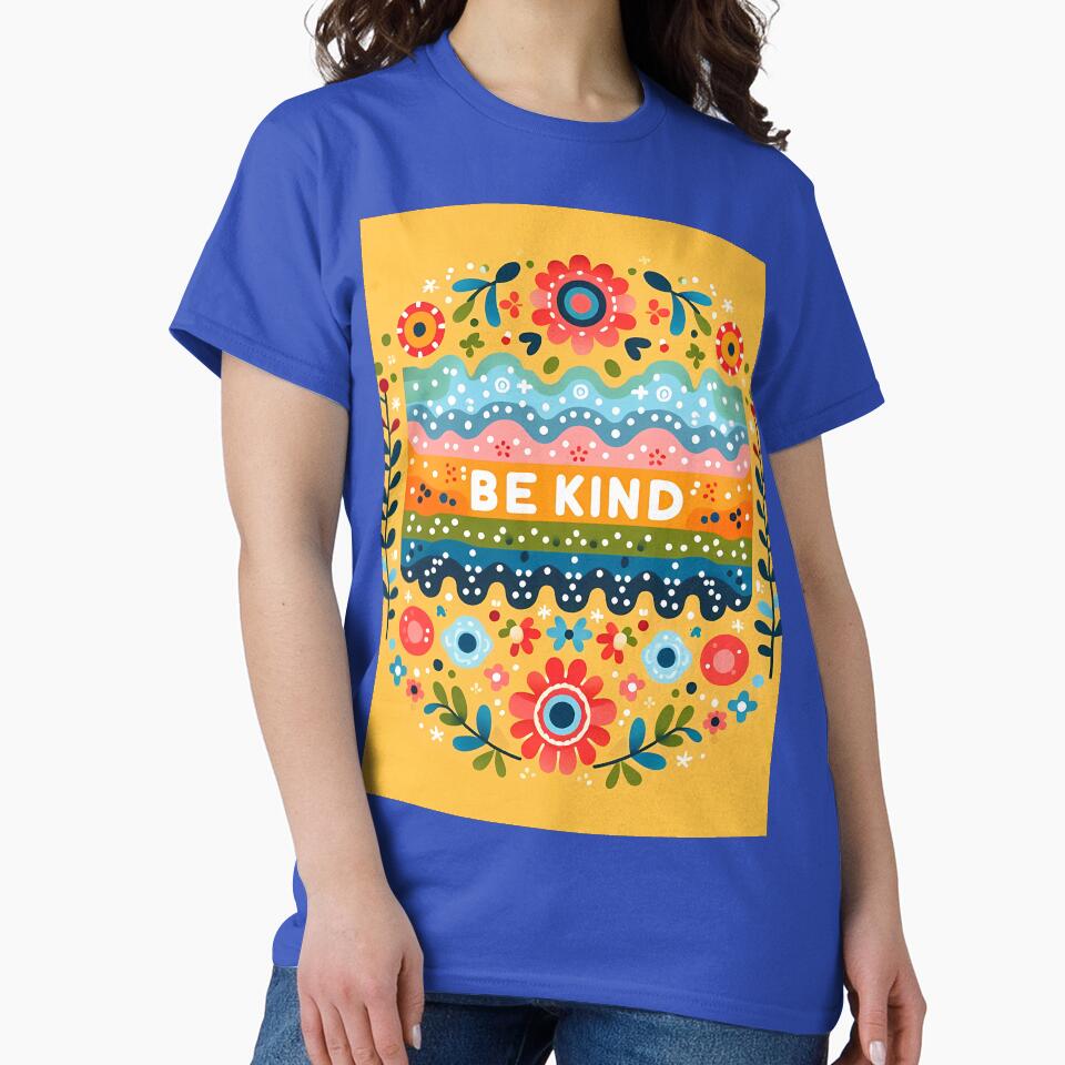 Patterned BE KIND Message with Scandinavian Flowers - Scandinavian Folk Art by heidiannemorris © by FOLK ART FUSION by heidiannemorris