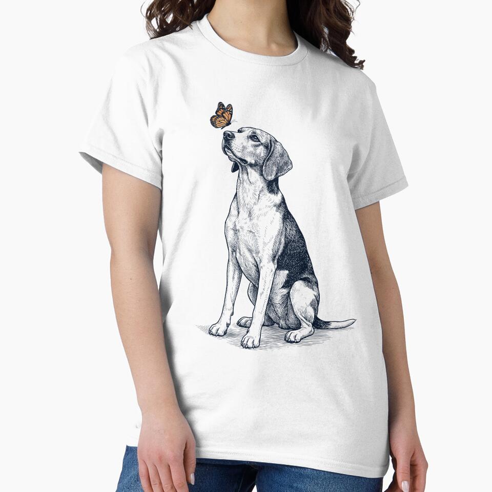 Vintage American Foxhound with Butterfly Dog Lover by DoodleTortle