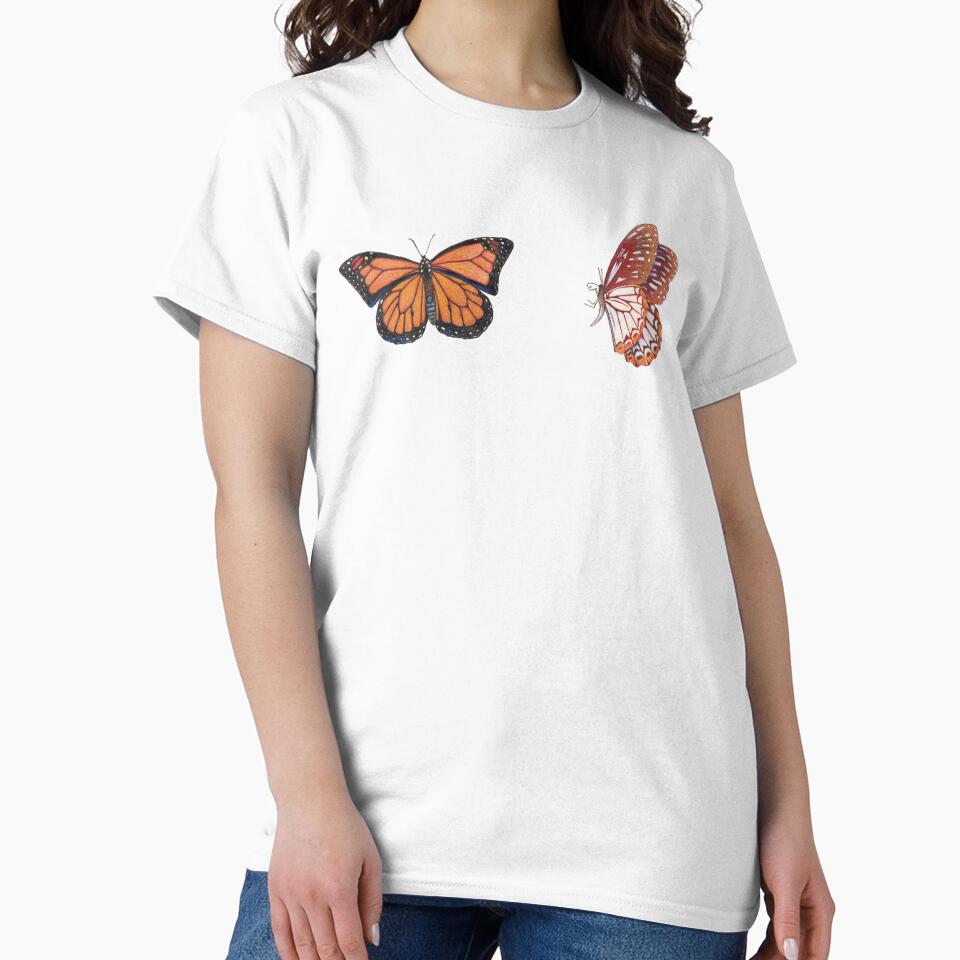 Orange Butterfly Duo T-Shirt by LushLinesStudio