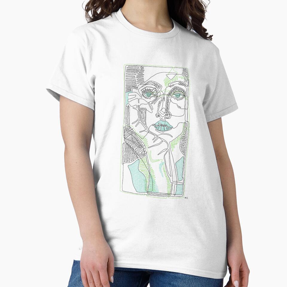 Multicolor Green One Line Abstract Face by skapyakmeghan