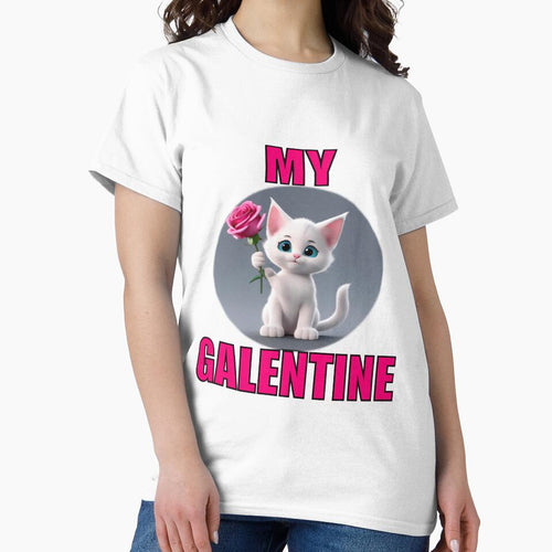 A Pink Rose and Soft Super Cute white kitten on Galentines day and Galentines party, gift idea for Galentines day by sailorsam1805