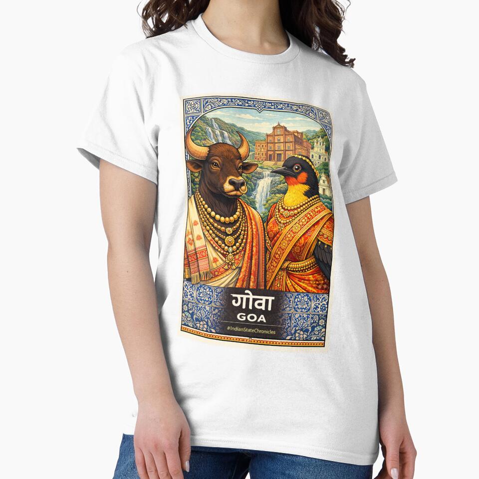Goa T-Shirt | Heritage Gaur & Flame-Throated Bulbul Art | IndianStateChronicles by freezed-frames