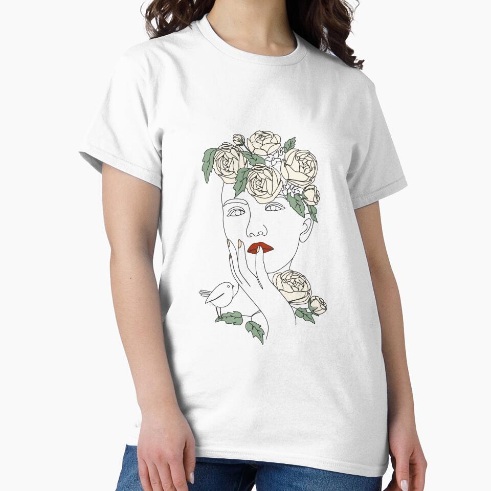 Abstract vector face with flowers line drawing. Portrait minimalistic style. Botanical print. Nature symbol of cosmetics. Modern continuous line art. Fashion print. by Nina Velychko