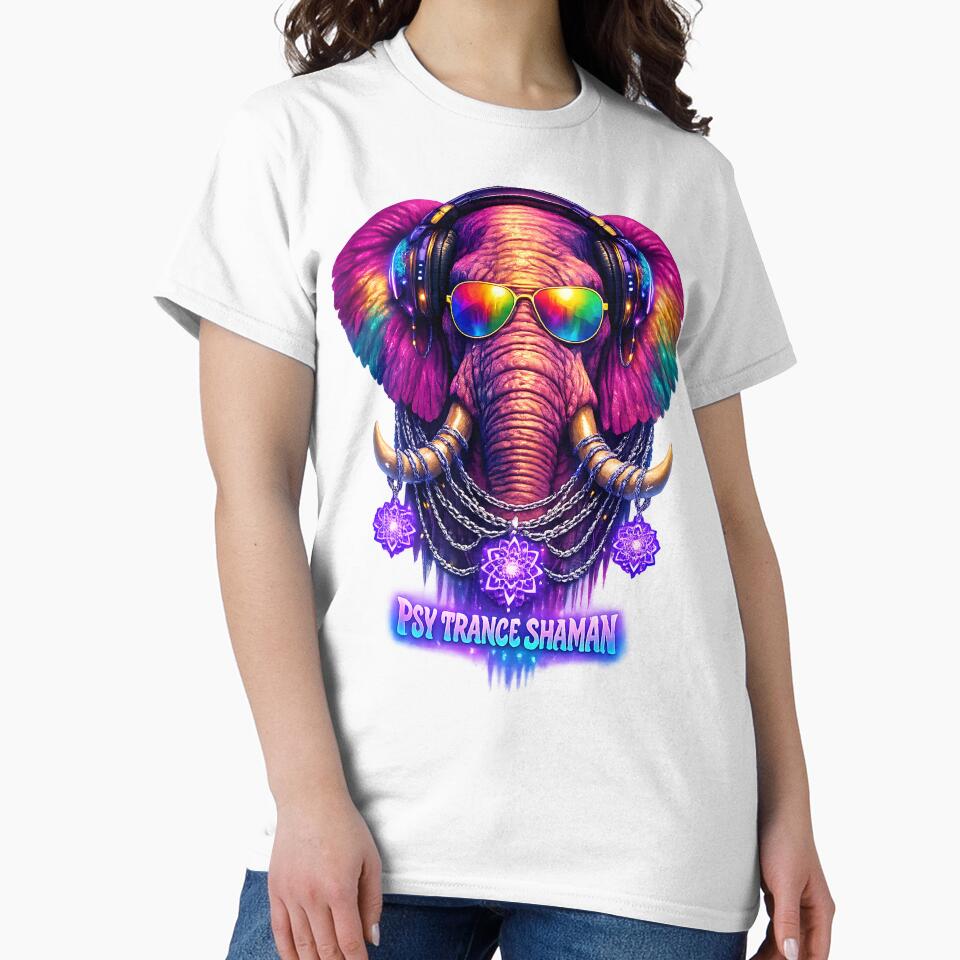 Psy Trance Shaman Neon Elephant DJ by  ZenRave Designs