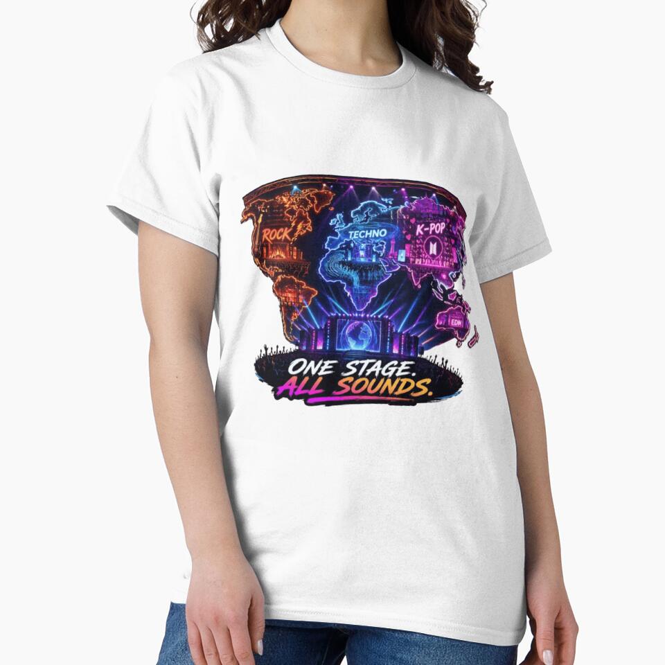 One Stage All Sounds World Festival T-Shirt | Global Music Map Neon Concert Graphic by Line-Mood1⭐️⭐️⭐️⭐️⭐️