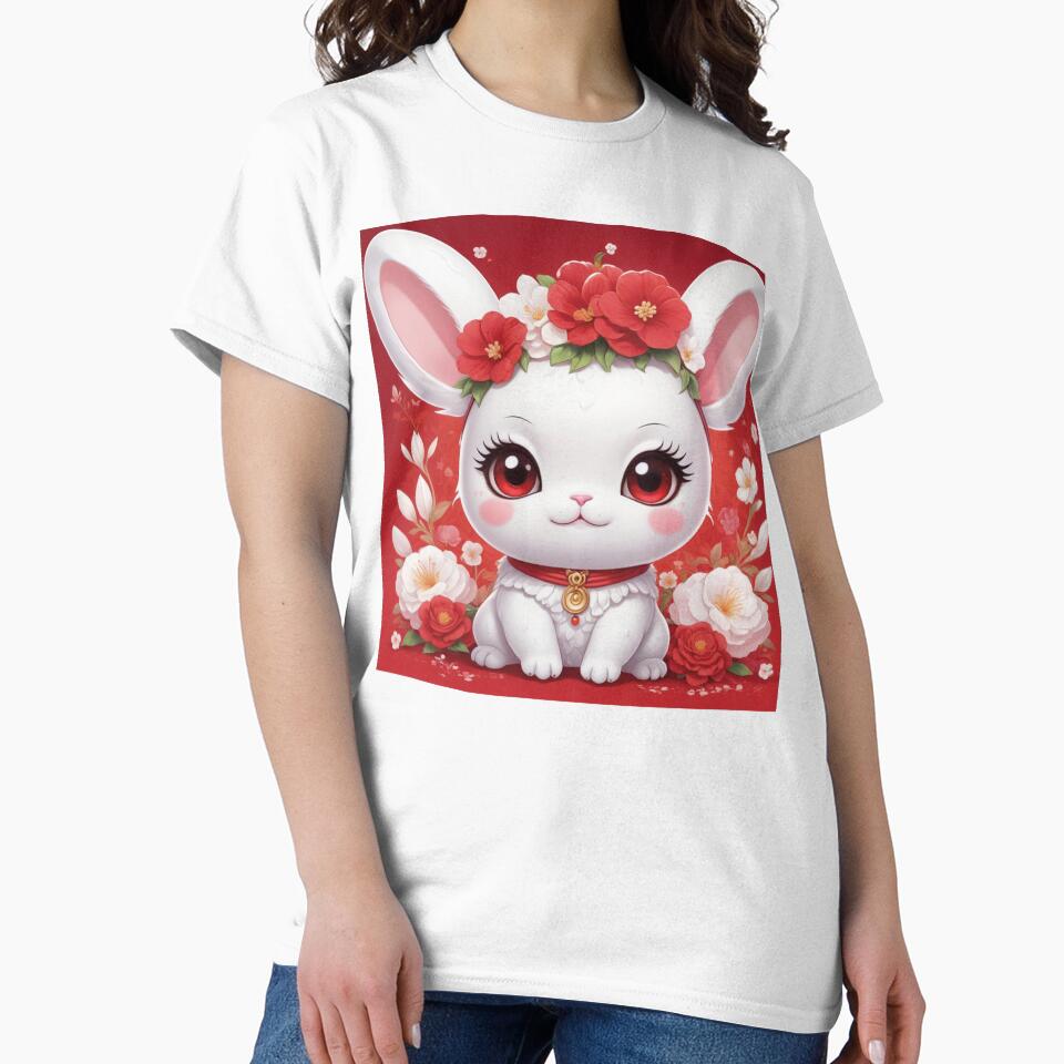 White rabbit in the middle of red and white flowers by MerlinWear