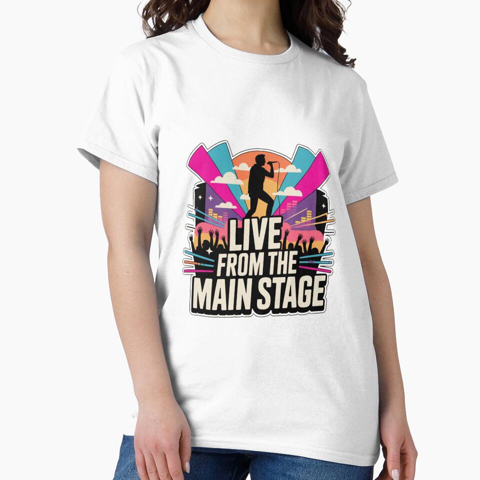 Live From The Main Stage T-Shirt – Retro Neon Concert Singer Graphic for Music Lovers & Festival Fans by GemBob Creations