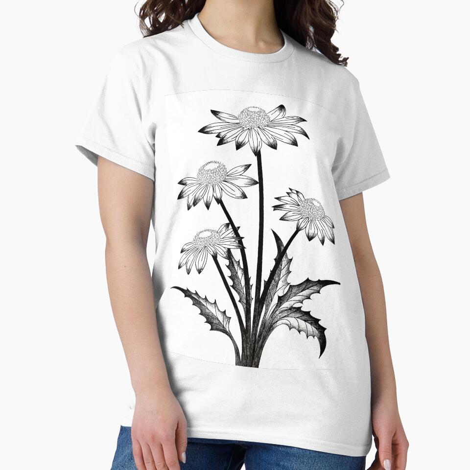 Black and White Botanical Flower Illustration - Hand Drawn Ink Art by GTeoArt