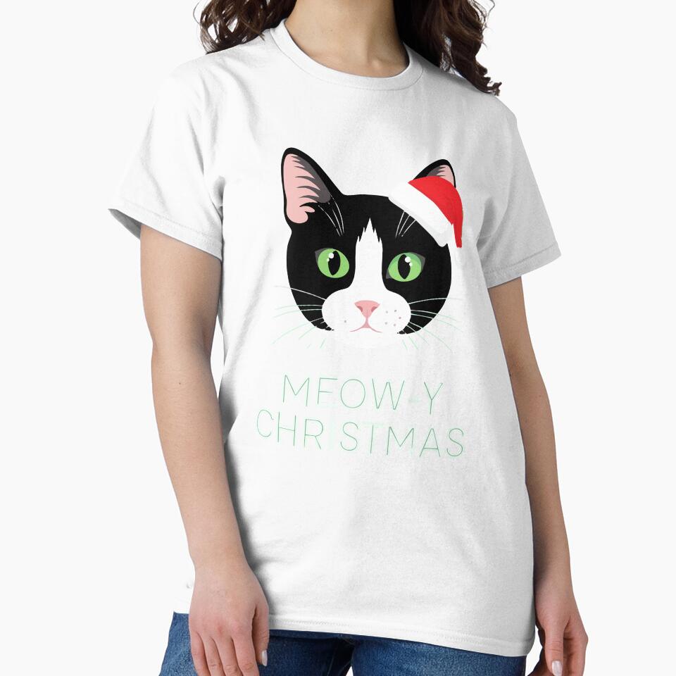 Meow-y Christmas | Cute Cat in Santa Hat Funny Holiday Design by graphicnew