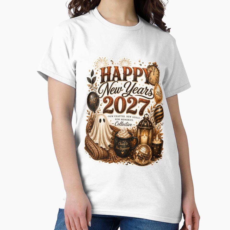 Happy New Year 2027 Vintage Typography Sticker | Cozy Celebration Design by M.Store