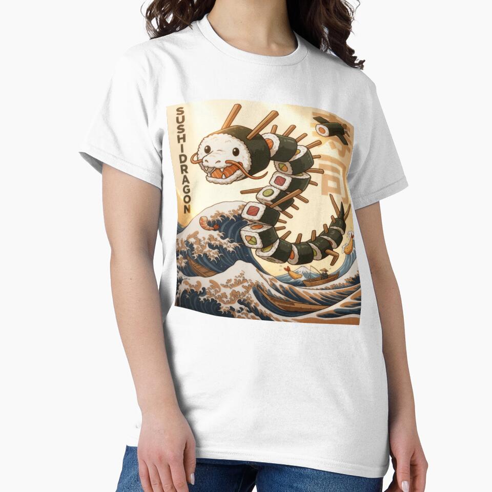 Sushi Dragon Illustration | Cute Japanese Food Fantasy Art | Kawaii Sushi Creature Design by AbstractAuraArt