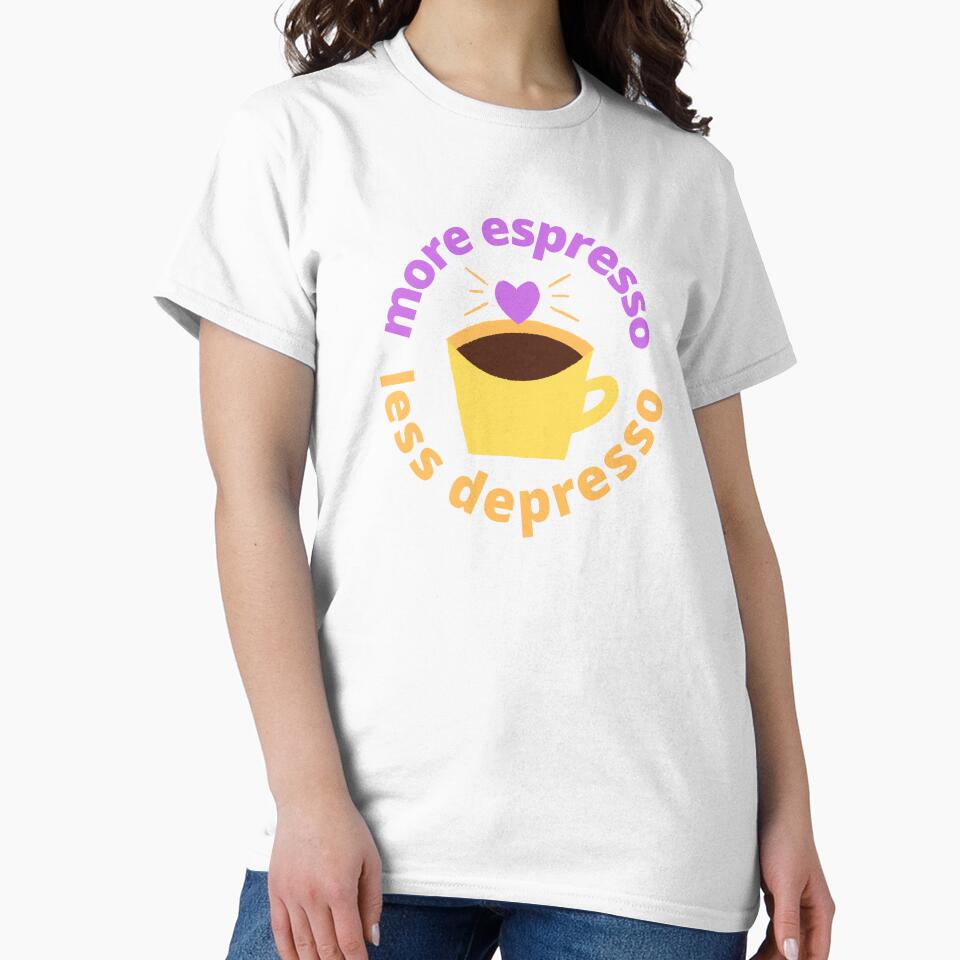 more espresso less depresso, funny stickers, funny tshirts, coffee lover by tubeklon
