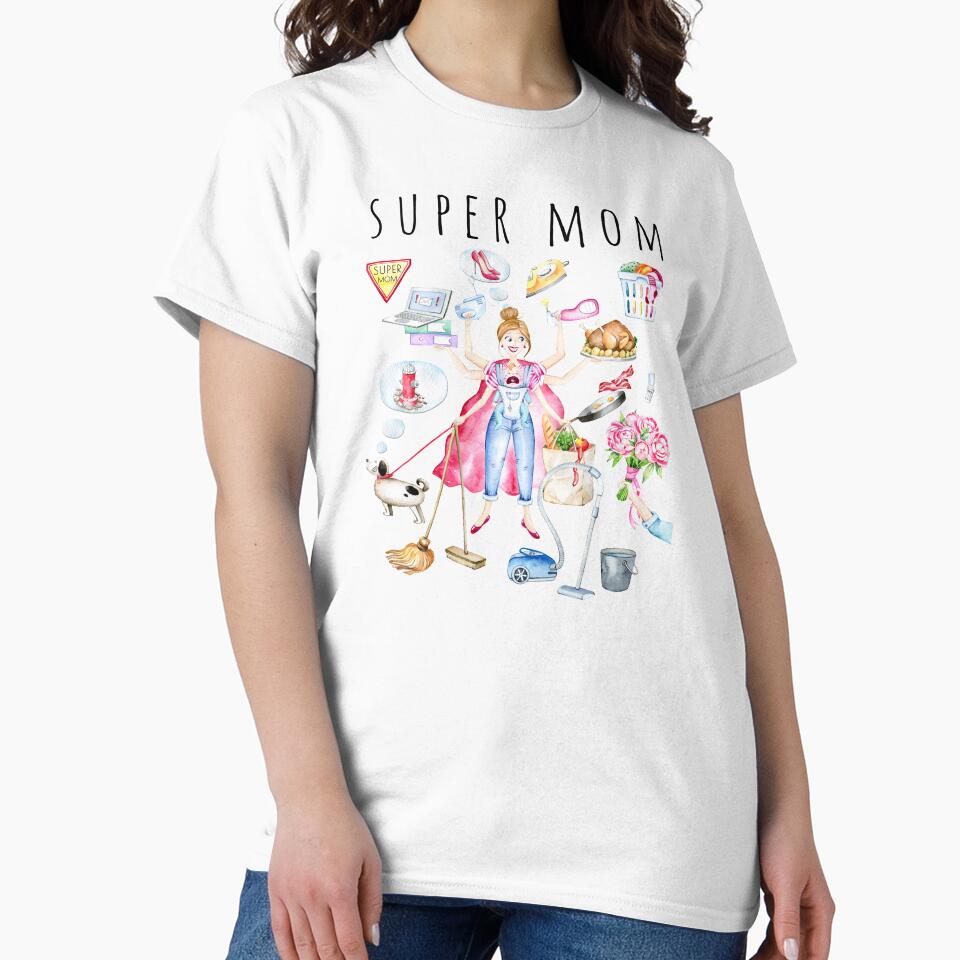 Super Mom watercolor illustration, Best Mom, Multitasking Mom by SimpleWishesArt