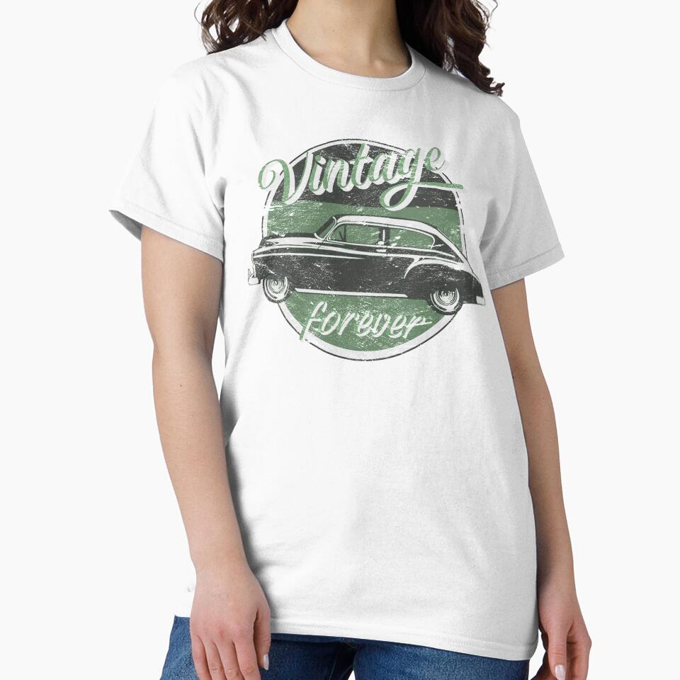 Vintage Car Forever Green Color Distressed Slogan Design by TrulyEpoque