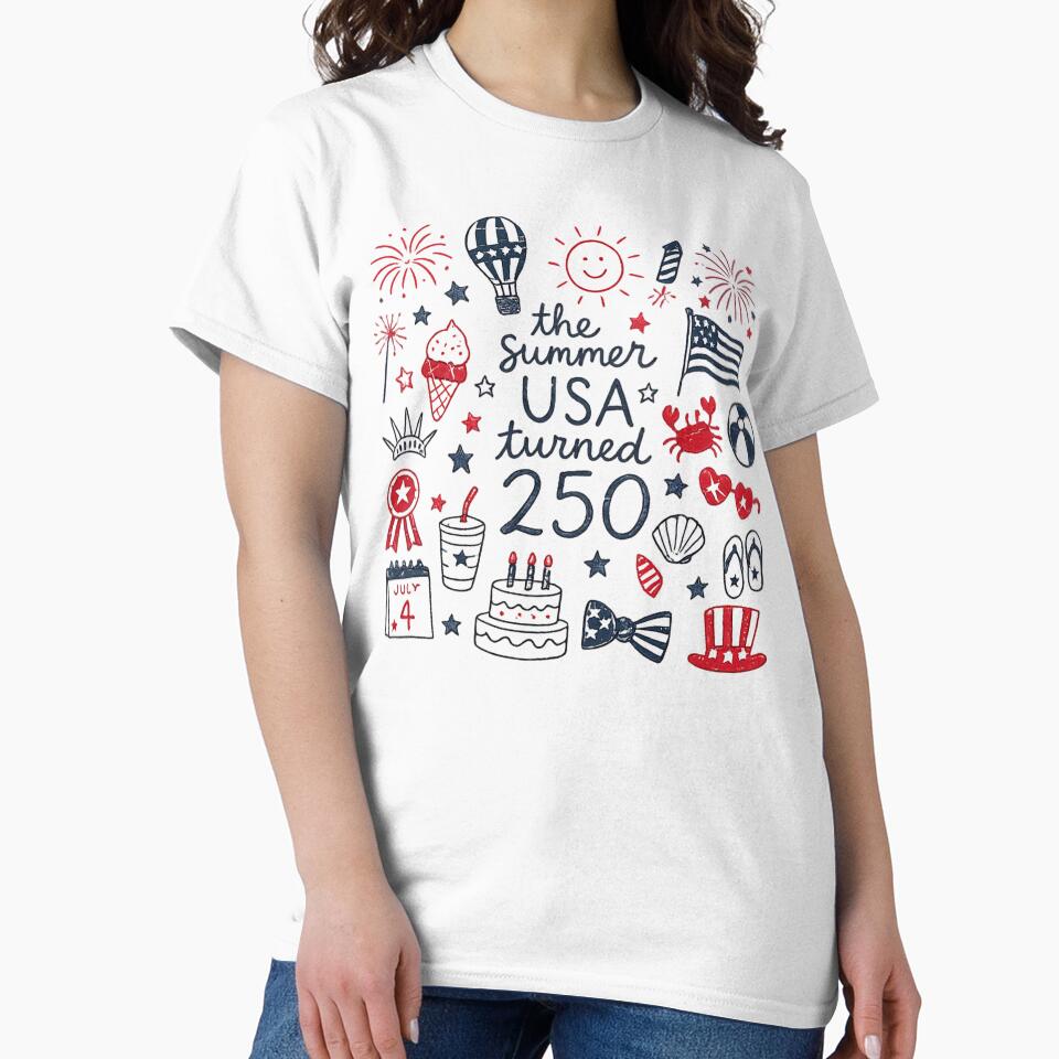 USA 250, America 250th Anniversary, Retro Patriotic Doodle, July 4th by DesignDenDo ⭐⭐⭐⭐⭐
