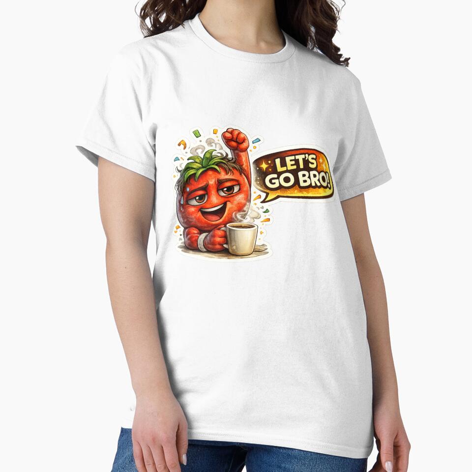 TITLE: Let's Go Bro Funny Tomato Gym Motivation Coffee Meme Sticker by Bhinfy