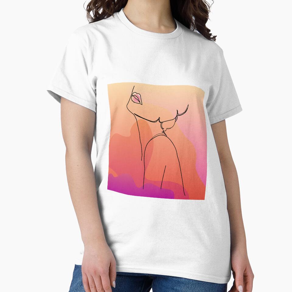 Woman line drawing purple orange face , hair ,neck, shoulder  and abstract mixed colors background , modern art by SGS-
