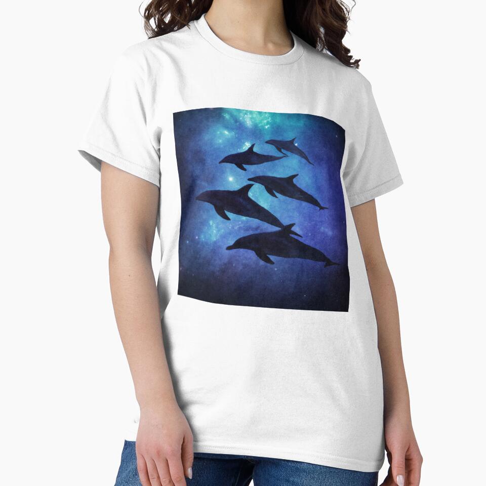 School of dolphins swimming through the ocean by tinytiger77