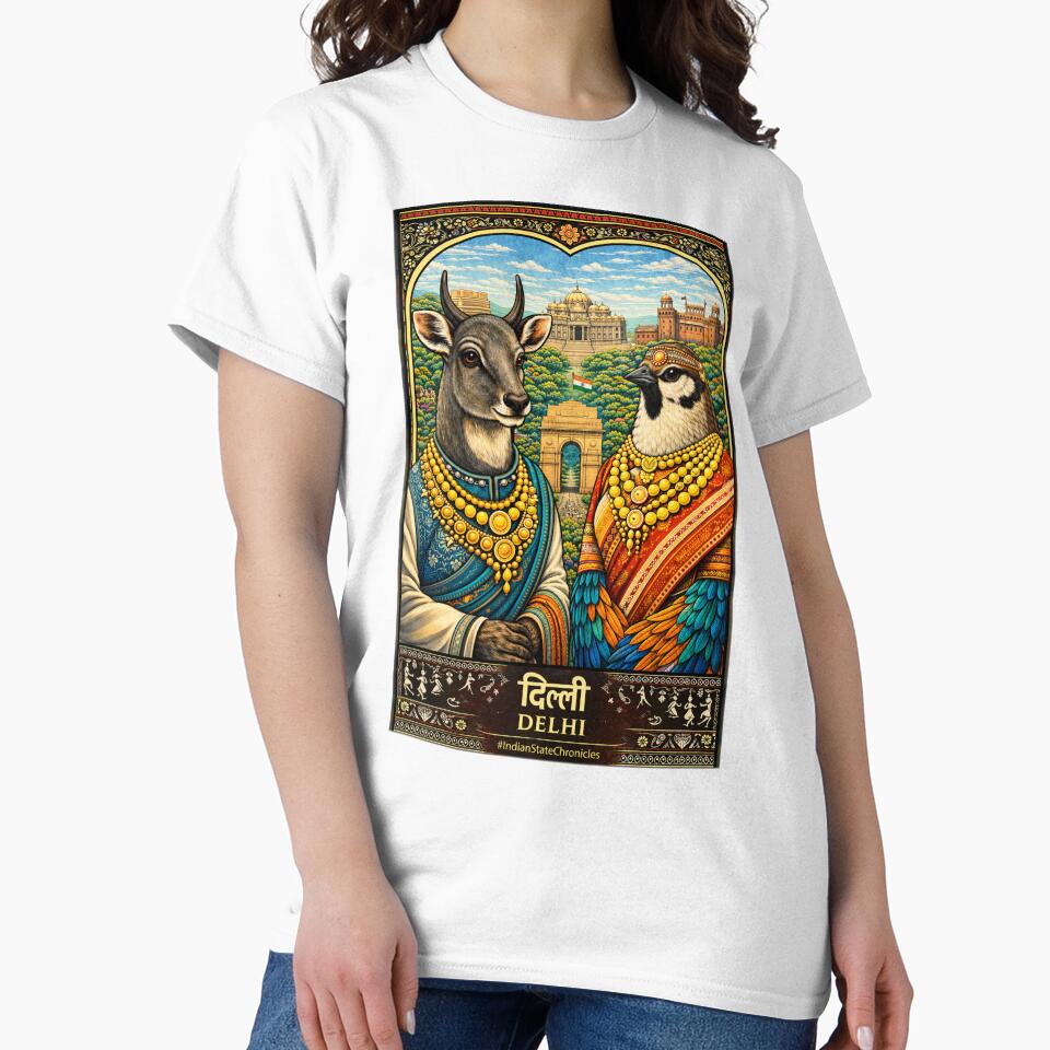 Delhi T-Shirt | Heritage Nilgai & House Sparrow Art | IndianStateChronicles by freezed-frames