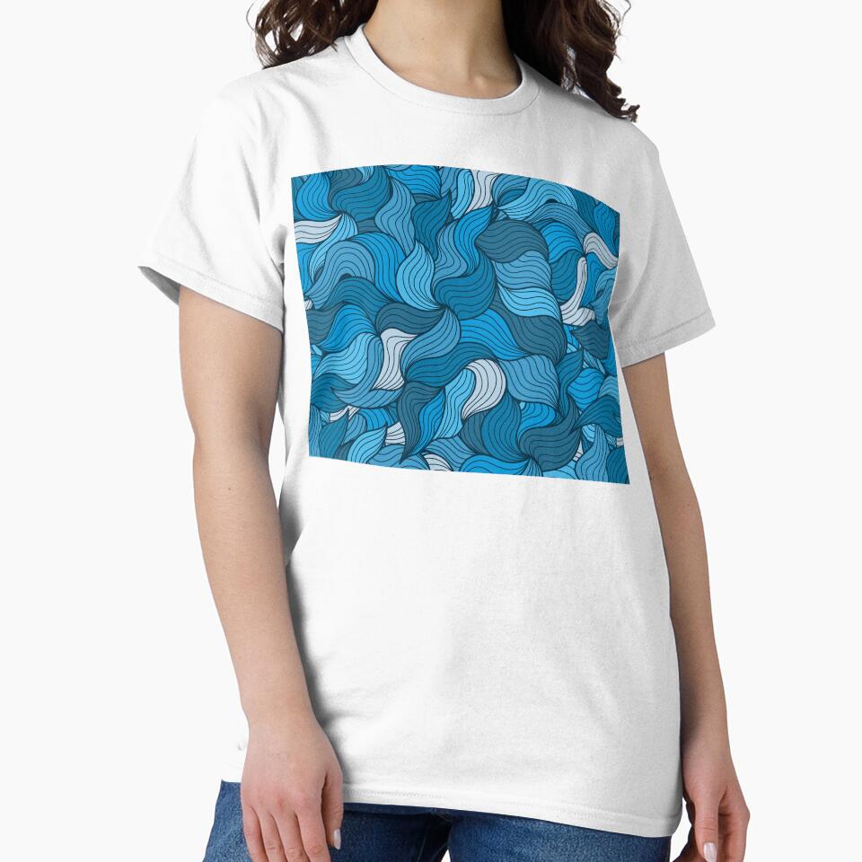 Hand drawn minimal blue ocean waves pattern by baligaia