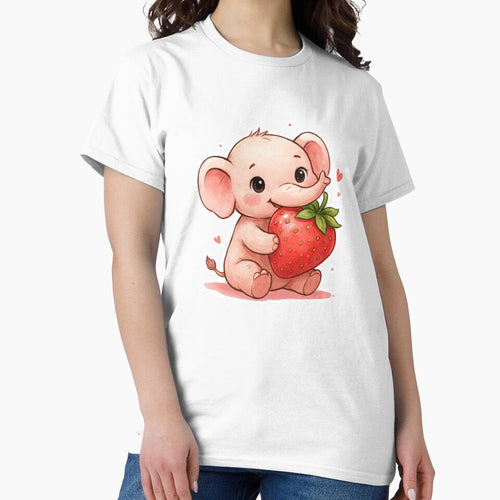 A Sweet Baby Elephant - Holding Strawberry Kawaii by DigitfanStudio