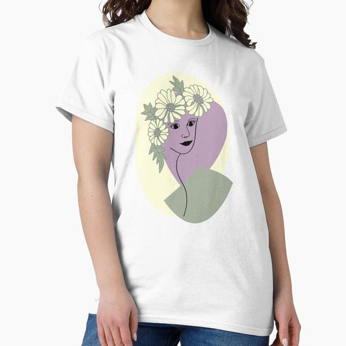 Abstract Line Art Woman-daisy head, colours sage green, cream, buttercream amethyst by Stephanie J Lewis
