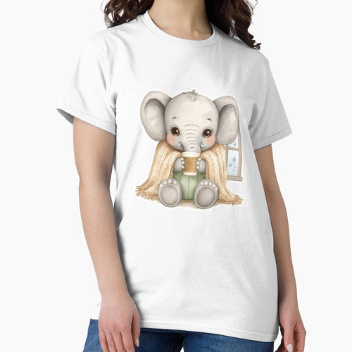 A Kawaii Elephant - Cozy Cold Day, Pastel Beige Watercolors by DigitfanStudio