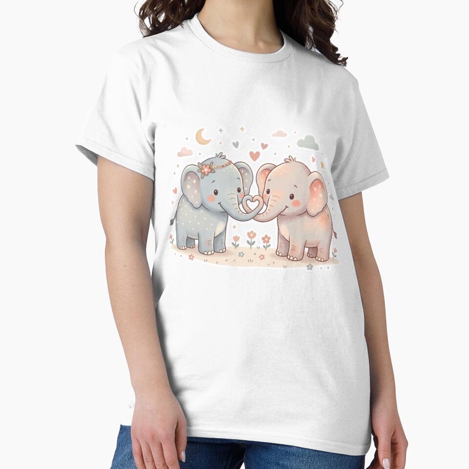 Two Adorable Baby Elephants - Lovely Heart Shape Trunks by DigitfanStudio