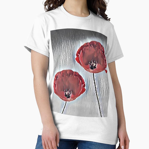 2 Red Poppies in the Rain | Moody Minimalist Flower Art by POETTICA