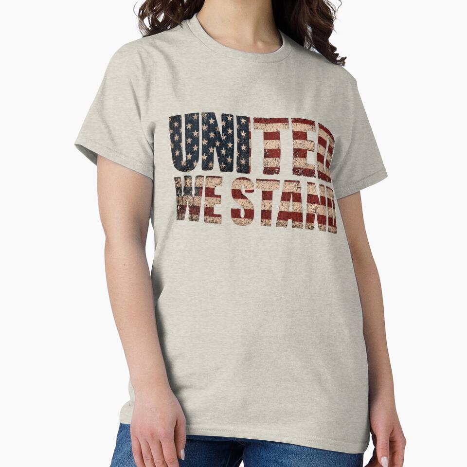 United We Stand American Flag Typography | Patriotic Distressed USA T-Shirt Design by Diesel outlaw