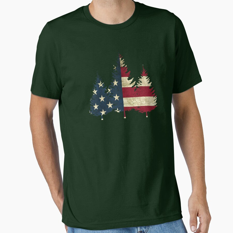 Vintage American Flag in Evergeen Trees. by Hindsight-2020