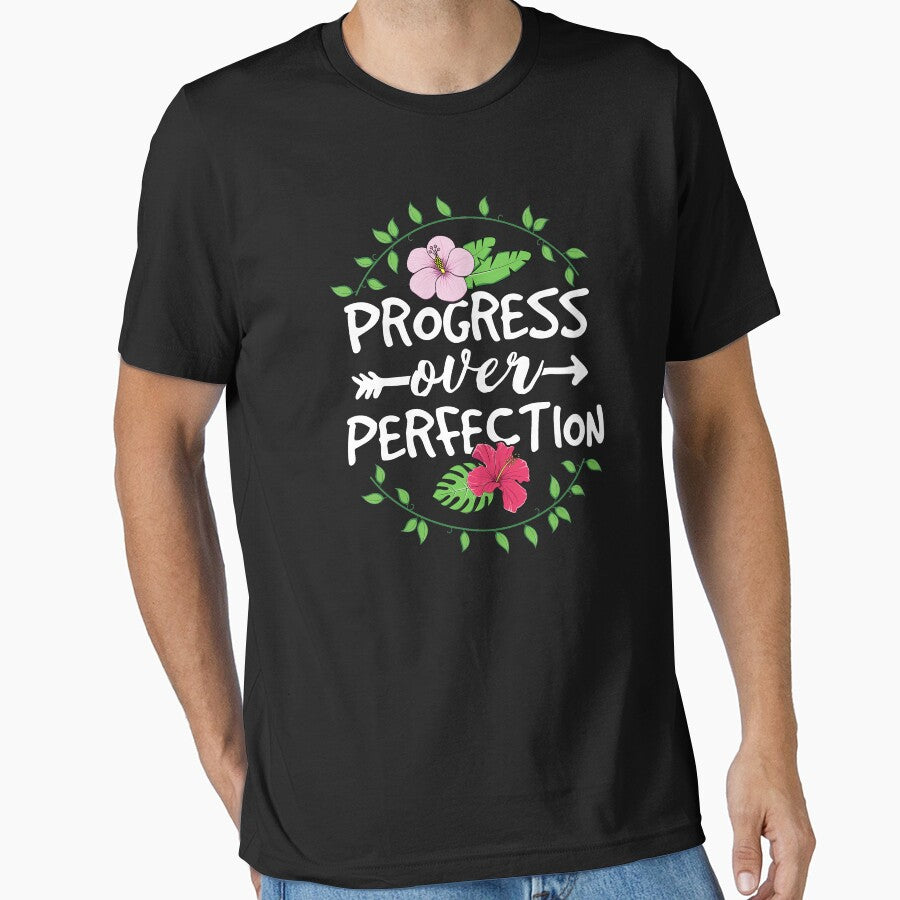 Progress Over Perfection Teacher T-Shirt for Women School by 14thFloor