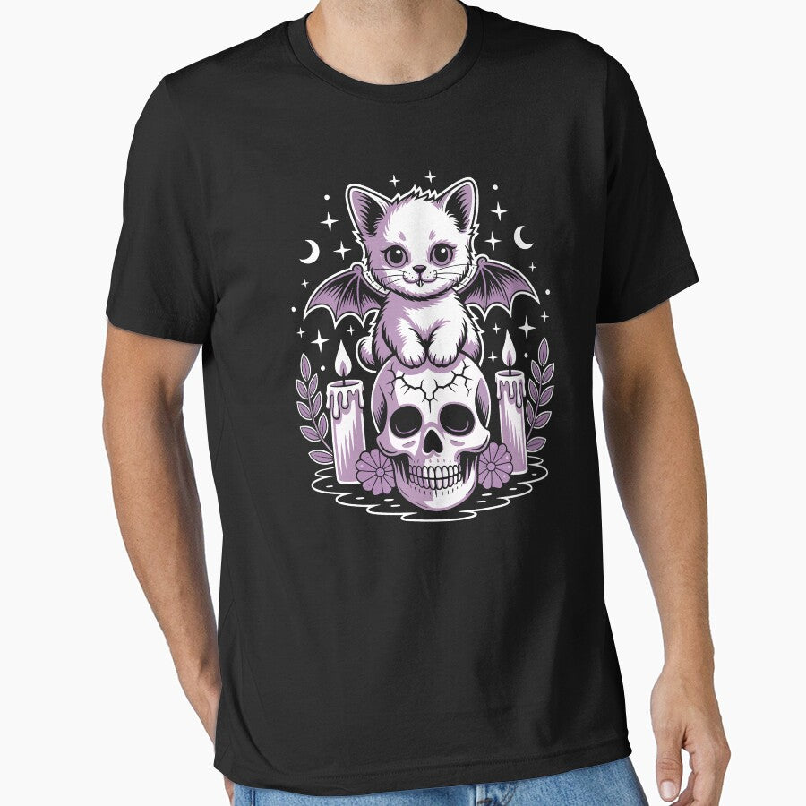 Kawaii Pastel Goth Creepy Cute Cat & Bat Skeleton Halloween Design by BongsEmporium