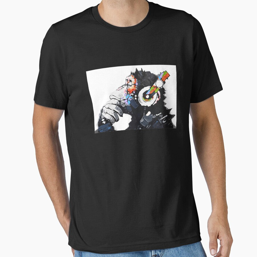 Banksy DJ Monkey Thinker with Headphones White Classic by disliketent