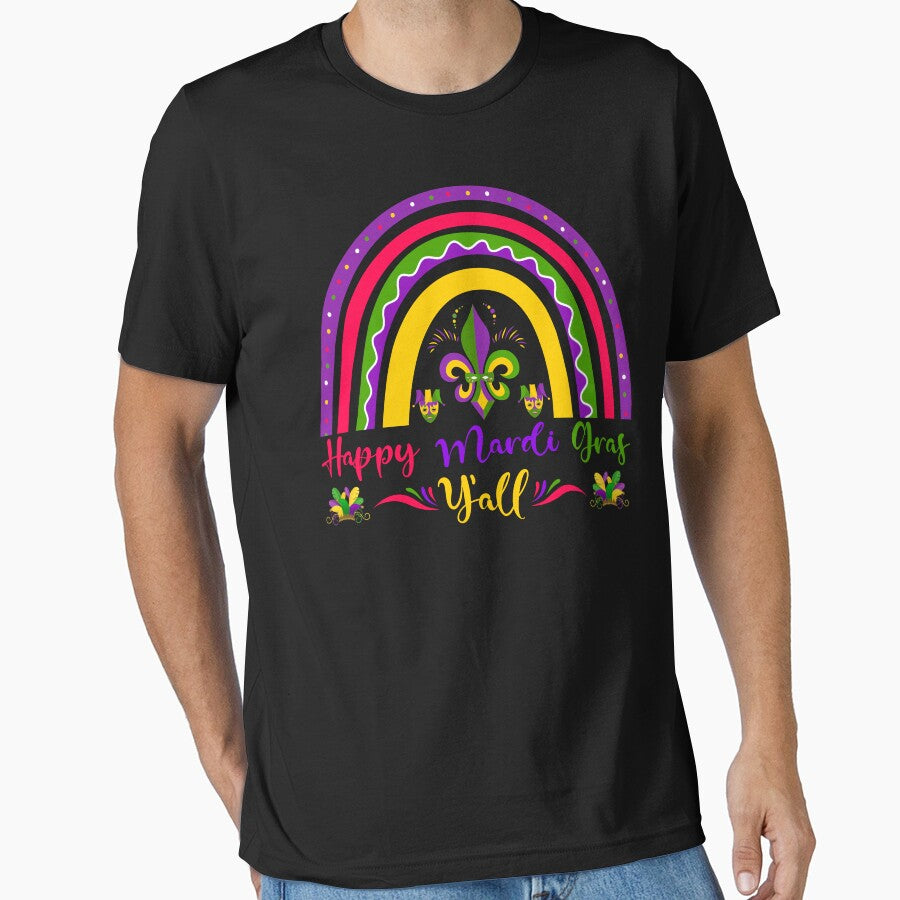 It's Mardi Gras Y'all Shirt Happy Mardi Gras Rainbow Carnival Colorful Mask by CREATIVE-TEE