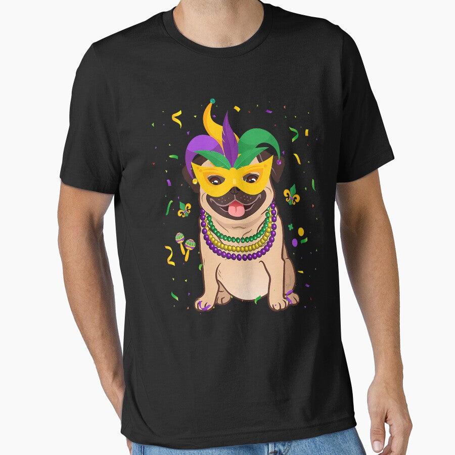 Jester Beads Mask Pug Dog Lover Owner Mardi Gras Parade by BrandyBare