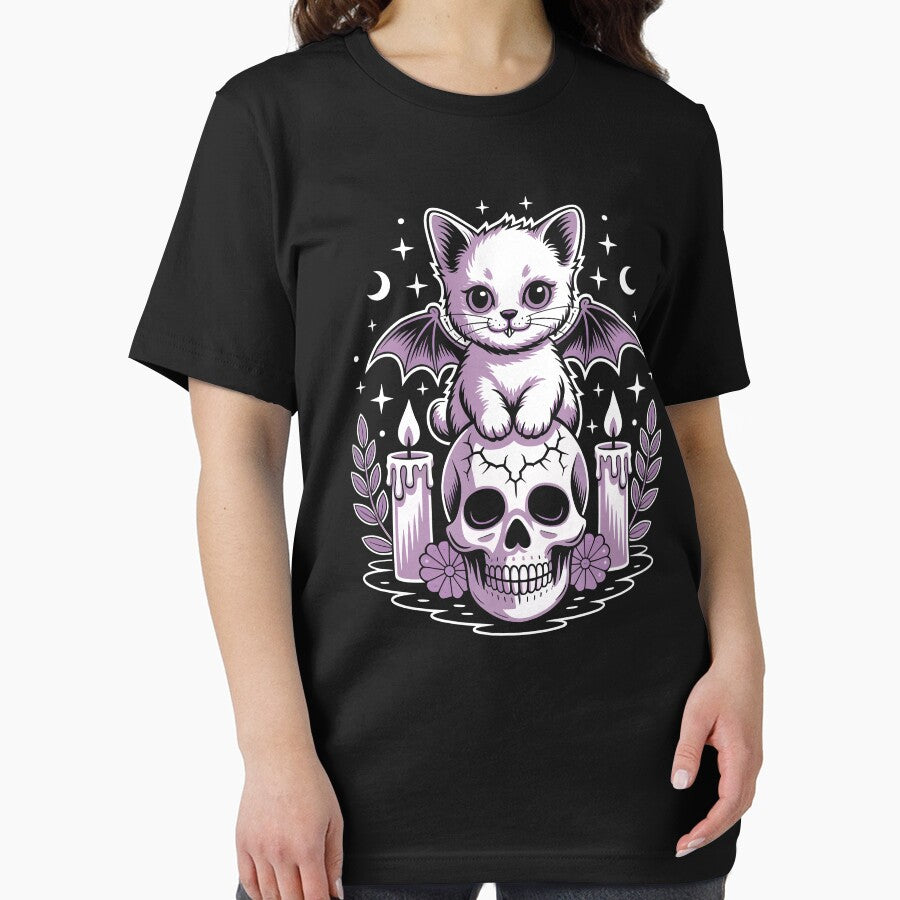 Kawaii Pastel Goth Creepy Cute Cat & Bat Skeleton Halloween Design by BongsEmporium