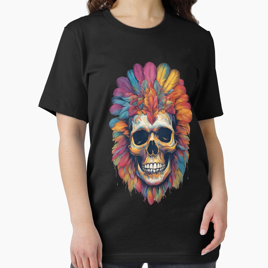 Halloween Colorful Skull in a plume of Colorful Feathers by KolorellaS