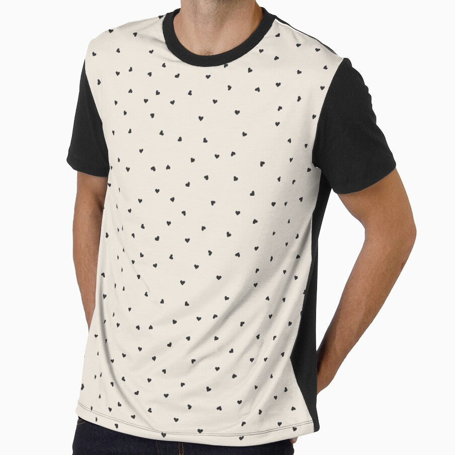 Tiny tossed hearts in charcoal on off white by Erin Kendal by Erin Kendal