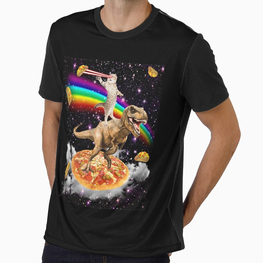 The ORIGINAL Galaxy Laser Eye Cat on Dinosaur on Pizza with Tacos & Rainbow by Mextpizza