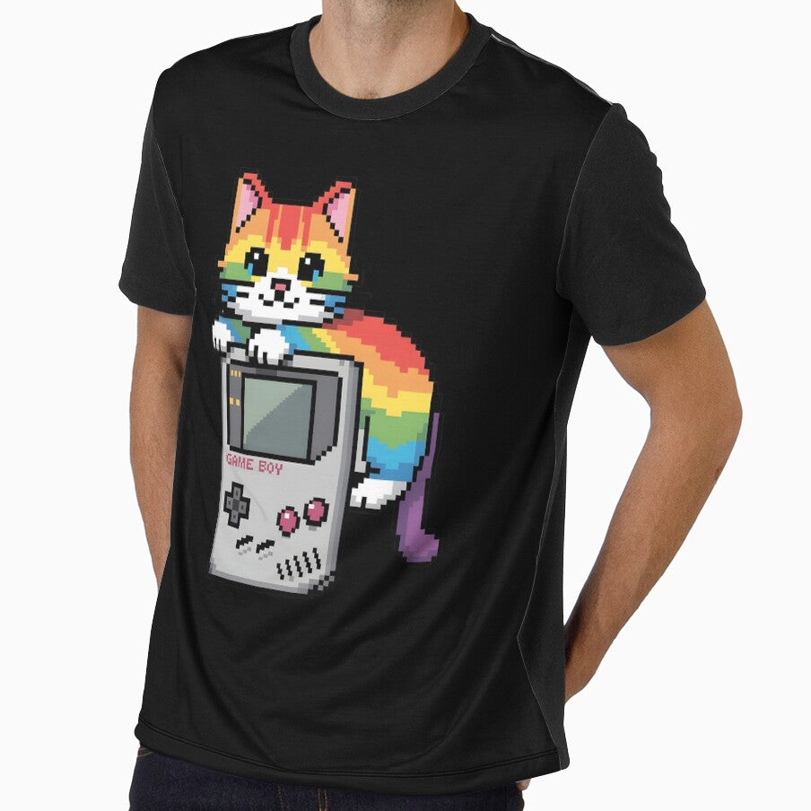 Rainbow Pixel Cat Gamer - Retro Game Boy Art by NoPurrsGiven