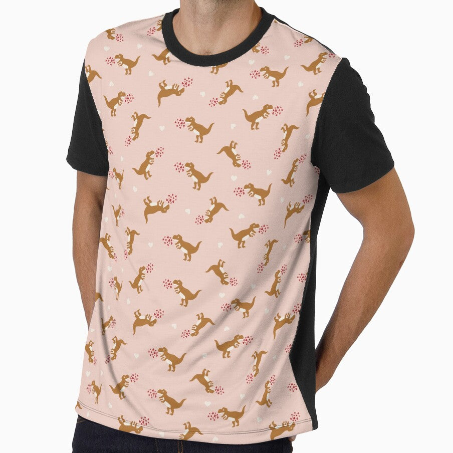 Cute dinosaurs in pink red and boho brown by Erin Kendal by Erin Kendal