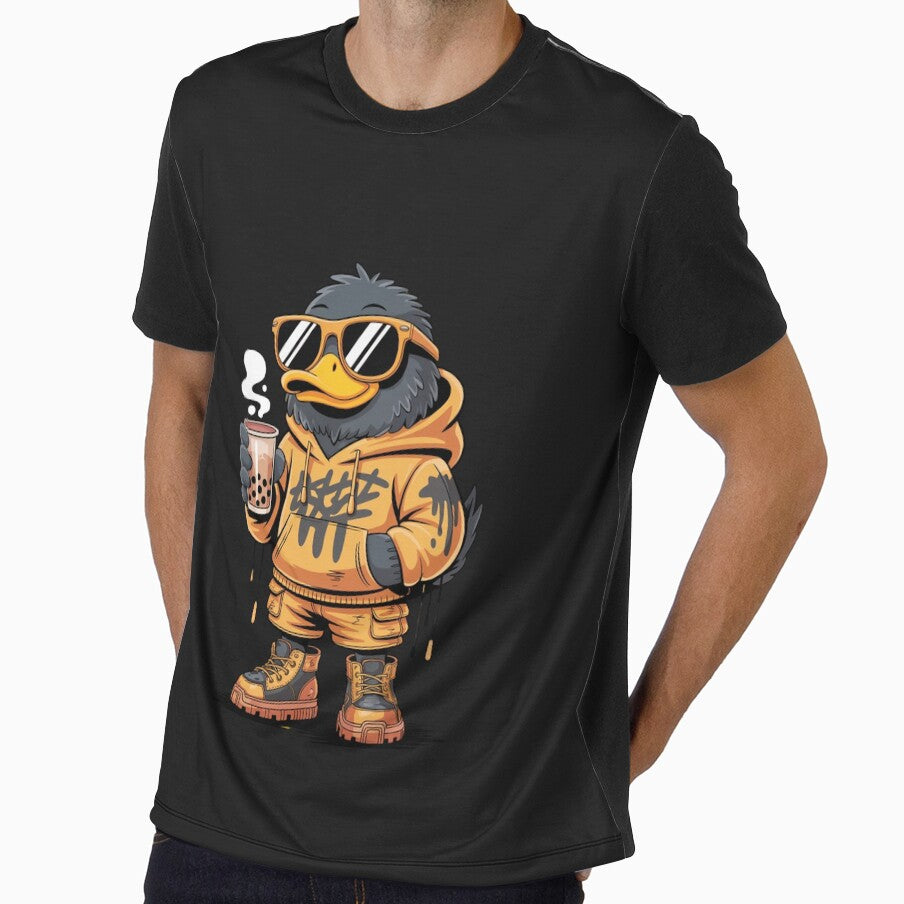 Cool Duck Drinking Boba T-Shirt | Streetwear Drip Duck Cartoon | Bubble Tea Lover Graphic Hoodie Design by GiftLore Studio