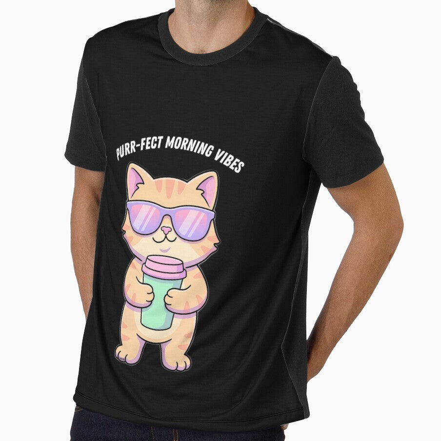 Purr-fect Morning Vibes - Cute Kawaii Cat with Sunglasses and Coffee by Aervik