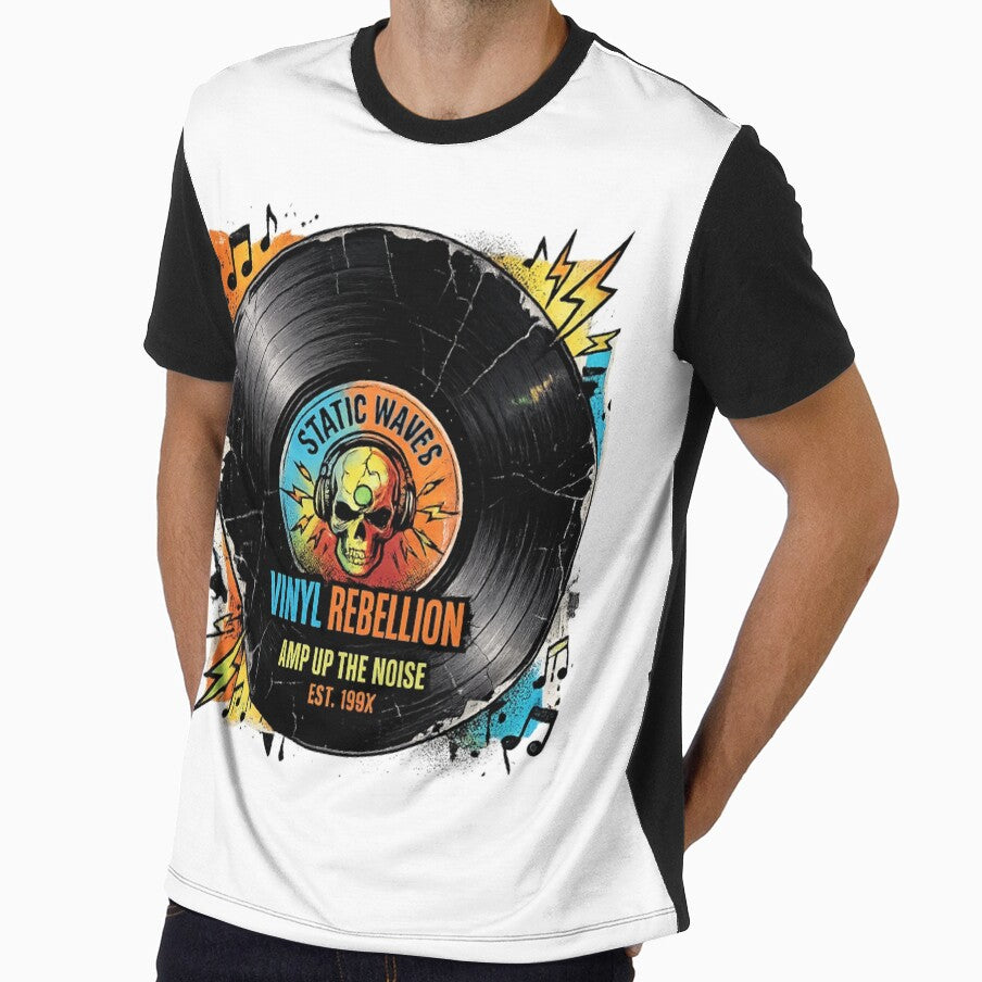 Cracked Vinyl Skull "Static Waves" Rock Music by Retro Rascals Co.