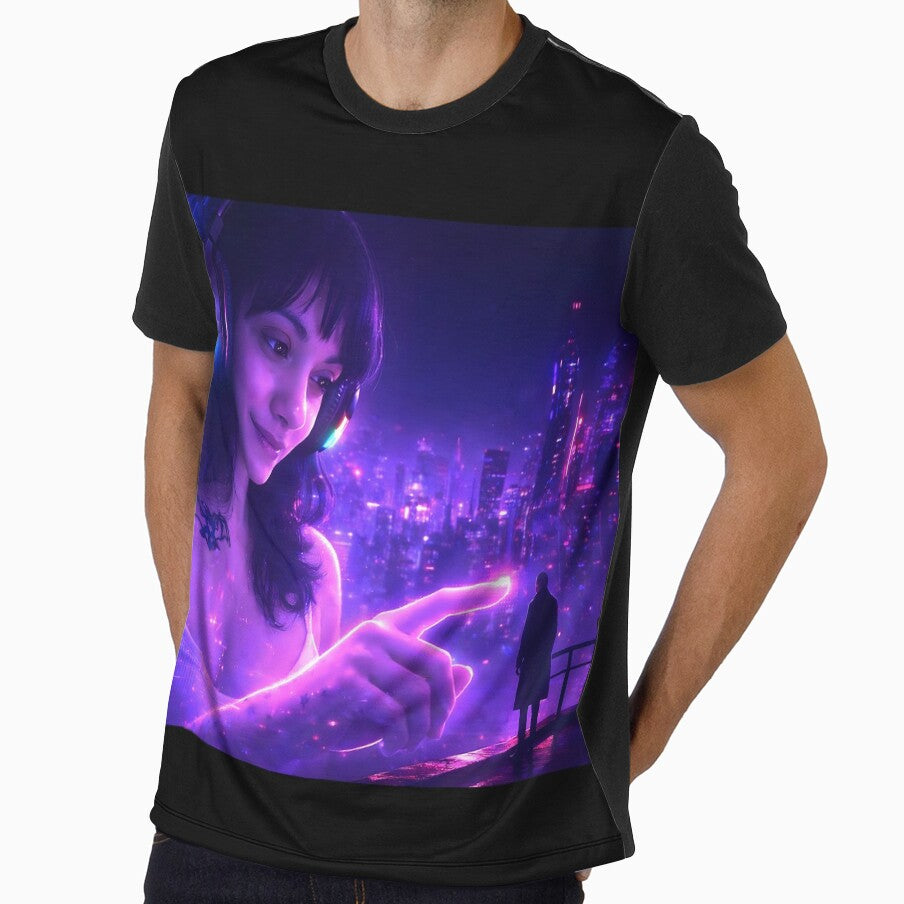 Giant Cyberpunk Girl in Neon Futuristic City – Digital Sci-Fi Art by G-A-D-U