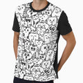 Kittie kawaii doodle pattern - White by ZenReiArt