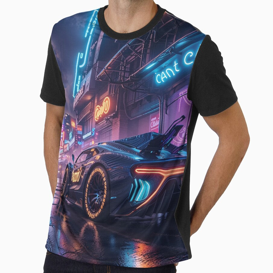 Neon Cyberpunk Sports Car on Futuristic Rainy City Streets – Sci-Fi Night Drive by pixelated_echoes