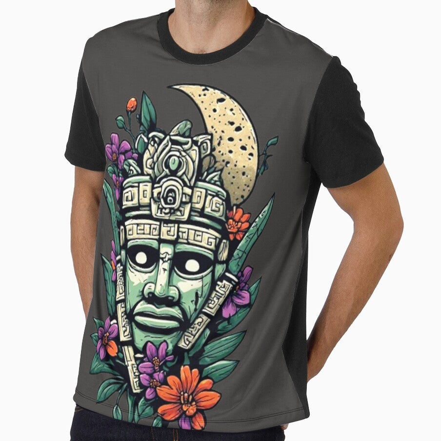 Mayan Warrior Mask with Flowers & Moon | Elysium Echoes Icon by Shift-Bloom