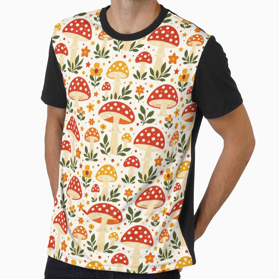 Retro Folk Art Mushroom Seamless Pattern Flat Graphic by Inkworksbyshery